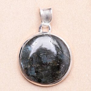 Larvikit černý měsíční kámen přívěsek stříbro Ag 925 P789 - 2,3 cm, 7 g