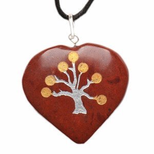 Jaspis červený přívěsek srdce se Stromem života - cca 2,5 až 3,5 cm