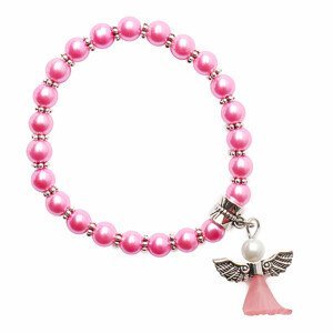 Dětský náramek z růžových skleněných perliček s andělíčkem - obvod cca 14 cm