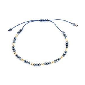 Provázkový náramek se zlatými kuličkami a tmavě modrými korálky ZLNA1305F + Dárek zdarma