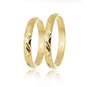 Snubní prsteny ze žlutého zlata půlkulaté ryté SNUB0137 + DÁREK ZDARMA