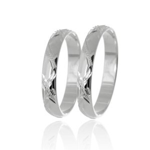 Snubní prsteny z bílého zlata půlkulaté ryté SNUB0138B + DÁREK ZDARMA