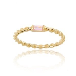 Dámský prsten ze žlutého zlata s růžovým zirkonem PR0668F + DÁREK ZDARMA