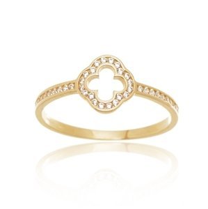 Dámský prsten ze žlutého zlata se zirkony čtyřlístek PR0679F + DÁREK ZDARMA
