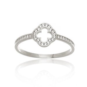 Dámský prsten z bílého zlata se zirkony čtyřlístek PR0684F + DÁREK ZDARMA