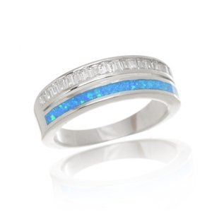 Stříbrný prsten s modrým opálem a zirkony STRP0552F