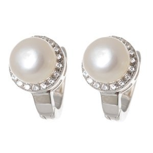 Stříbrné náušnice s perlou a zirkony 57369F