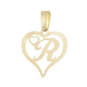 Přívěšek srdce s písmenem R ze žlutého zlata ZZ0585F + dárek zdarma