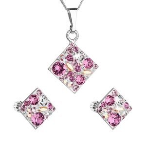 Sada šperků s krystaly Swarovski náušnice, řetízek a přívěsek růžový kosočtverec 39126.3