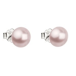 Stříbrné náušnice pecka s perlou Swarovski růžové kulaté 31142.3 rosaline