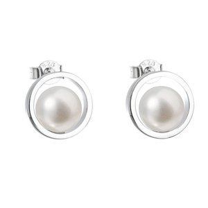 Stříbrné náušnice pecky s bílou říční perlou 21041.1