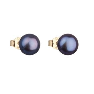 Zlaté 14 karátové náušnice pecky s modrou říční perlou 921042.3