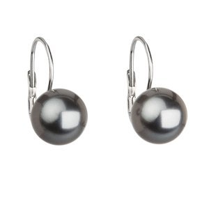 Stříbrné náušnice visací s perlou Swarovski šedé kulaté 31143.3 grey