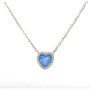 Stříbrný náhrdelník s opálem ve tvaru srdce a čirými zirkony 66781F
