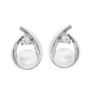 Stříbrné naušnice s bílou perlou STNAU0942F