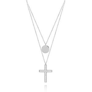 Stříbrný dvojitý náhrdelník s křížkem se zirkony JMAN0241SN50