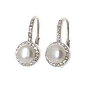 Dámské stříbrné naušnice s perlou a zirkony AGUC2397