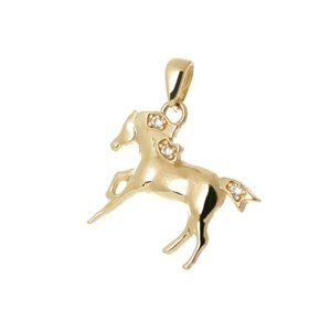 Přívěšek ze žlutého zlata kůň se zirkony ZZ0827F + dárek zdarma