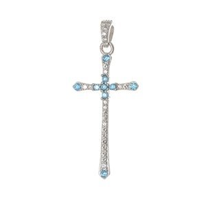 Stříbrný přívěšek kříž s modrými a čirými zirkony STRZ0811F