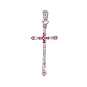 Stříbrný přívěšek kříž s růžovými a čirými zirkony STRZ0812F