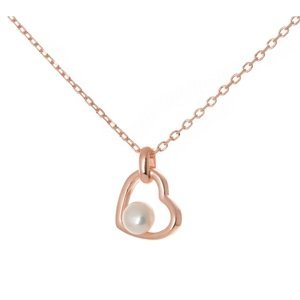 Stříbrný pozlacený náhrdelník srdce se sladkovodní perlou STNAH0127F