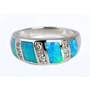 Stříbrný prsten s opály a čirými zirkony  strp0155f