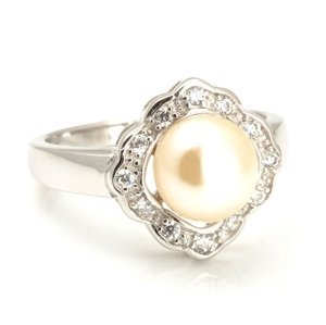 Stříbrný prsten s perlou a zirkony strp0217f
