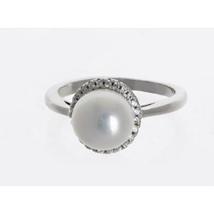 Stříbrný prsten s perlou a čirými zirkony 58531F