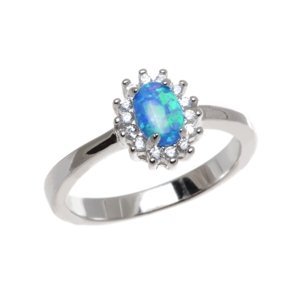 Stříbrný prsten s opálem a čirými zirkony 61501F