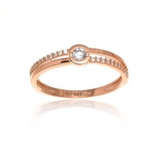 Prsten z růžového zlata s čirými zirkony PR0354F + DÁREK ZDARMA