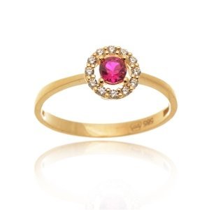 Dámský prsten ze žlutého zlata s rubínkem a zirkony PR0481F + DÁREK ZDARMA