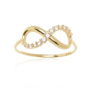 Dámský prsten ze žlutého zlata nekonečno se zirkony PR0483F + DÁREK ZDARMA