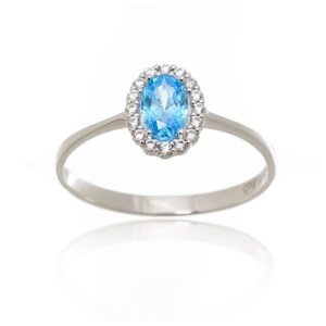 Dámský prsten z bílého zlata s modrým zirkonem PR0497F + DÁREK ZDARMA