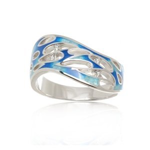 Luxusní stříbrný prsten zdobený modrým smaltem STRP0399F