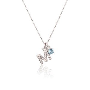 Stříbrný náhrdelník s modrým kamínkem a písmenem M SVLN0324XH2BI0M