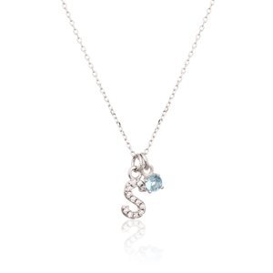 Stříbrný náhrdelník s modrým kamínkem a písmenem S SVLN0324XH2BI0S