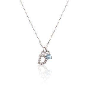 Stříbrný náhrdelník s modrým kamínkem a písmenem D SVLN0324XH2BI0D