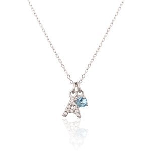 Stříbrný náhrdelník s modrým kamínkem a písmenem A SVLN0324XH2BI0A