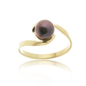 Prsten ze žlutého zlata s tmavou perlou PR0568F + DÁREK ZDARMA