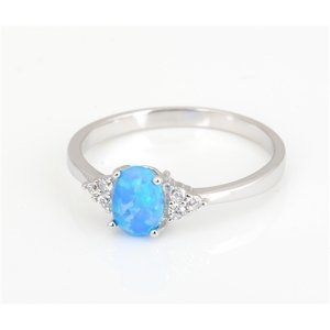 Stříbrný prsten s modrým opálem a zirkony STRP0491F