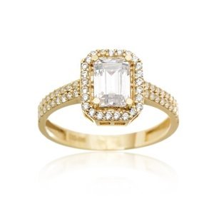 Luxusní dámský prsten ze žlutého zlata se zirkony PR0593F + DÁREK ZDARMA