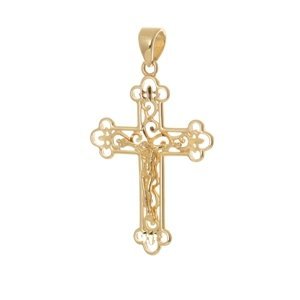 Přívěšek ze žlutého zlata kříž s Ježíšem ZZ1025F + dárek zdarma