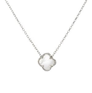 Dámský stříbrný náhrdelník čtyřlístek s perletí 74686F