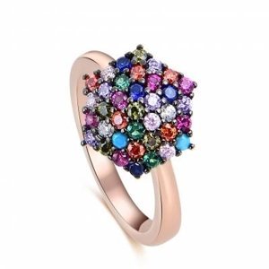 Dámský stříbrný prsten s barevnými zirkony pozlacený růžovým zlatem STRP0519F