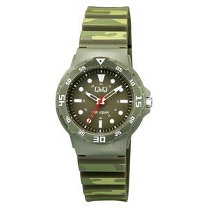 Chlapecké vodotěsné hodinky zelené maskáčové Q&Q V07A-012VY