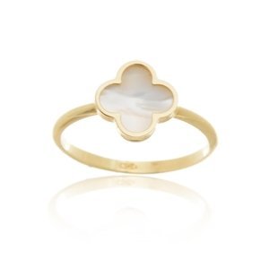 Dámský perleťový prsten čtyřlístek ze žlutého zlata PR0626F + DÁREK ZDARMA