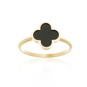 Dámský prsten čtyřlístek s onyxem ze žlutého zlata PR0627F + DÁREK ZDARMA