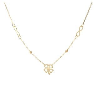 Zlatý náhrdelník s nekonečnem a čtyřlístem ZLNAH144F + DÁREK ZDARMA