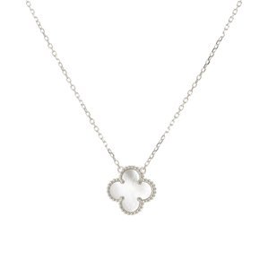 Dámský stříbrný náhrdelník se čtyřlístkem s bílou perletí STNAH179F