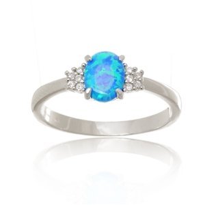 Dámský stříbrný prsten s modrým opálem a zirkony STRP0544F